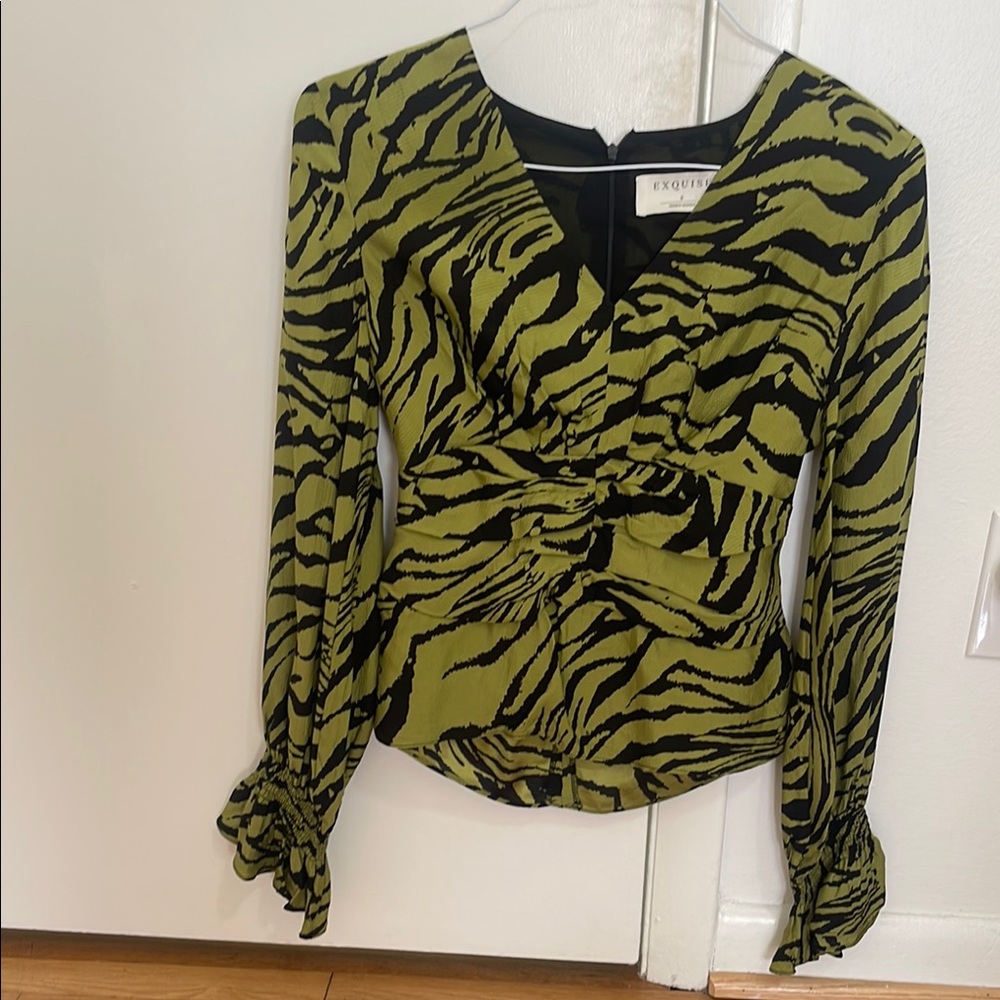 Green Zebra Print Women's Top